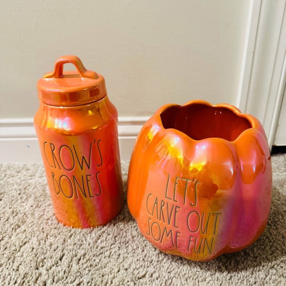 Rae Dunn Orange Iridescent Halloween Canister Decorations